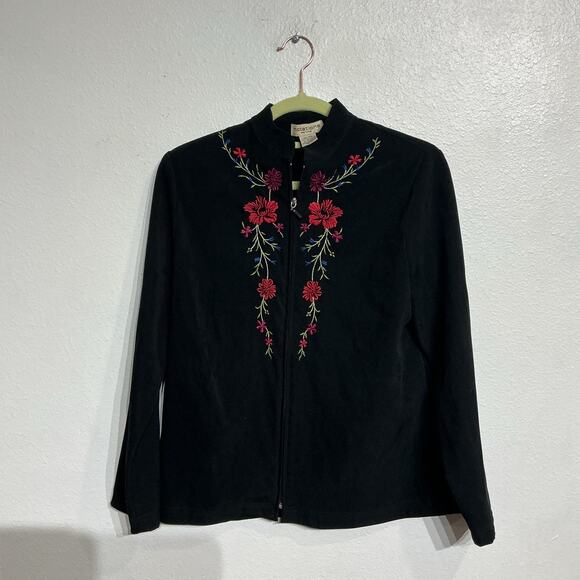 Notations Black Velour Floral Embroidered Jacket Sz PM - Picture 2 of 11